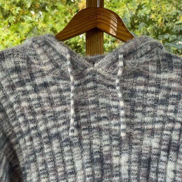 So Women's Blue Grey Spacedye Hooded Cropped Sweater Size M. NEW - Picture 3 of 9